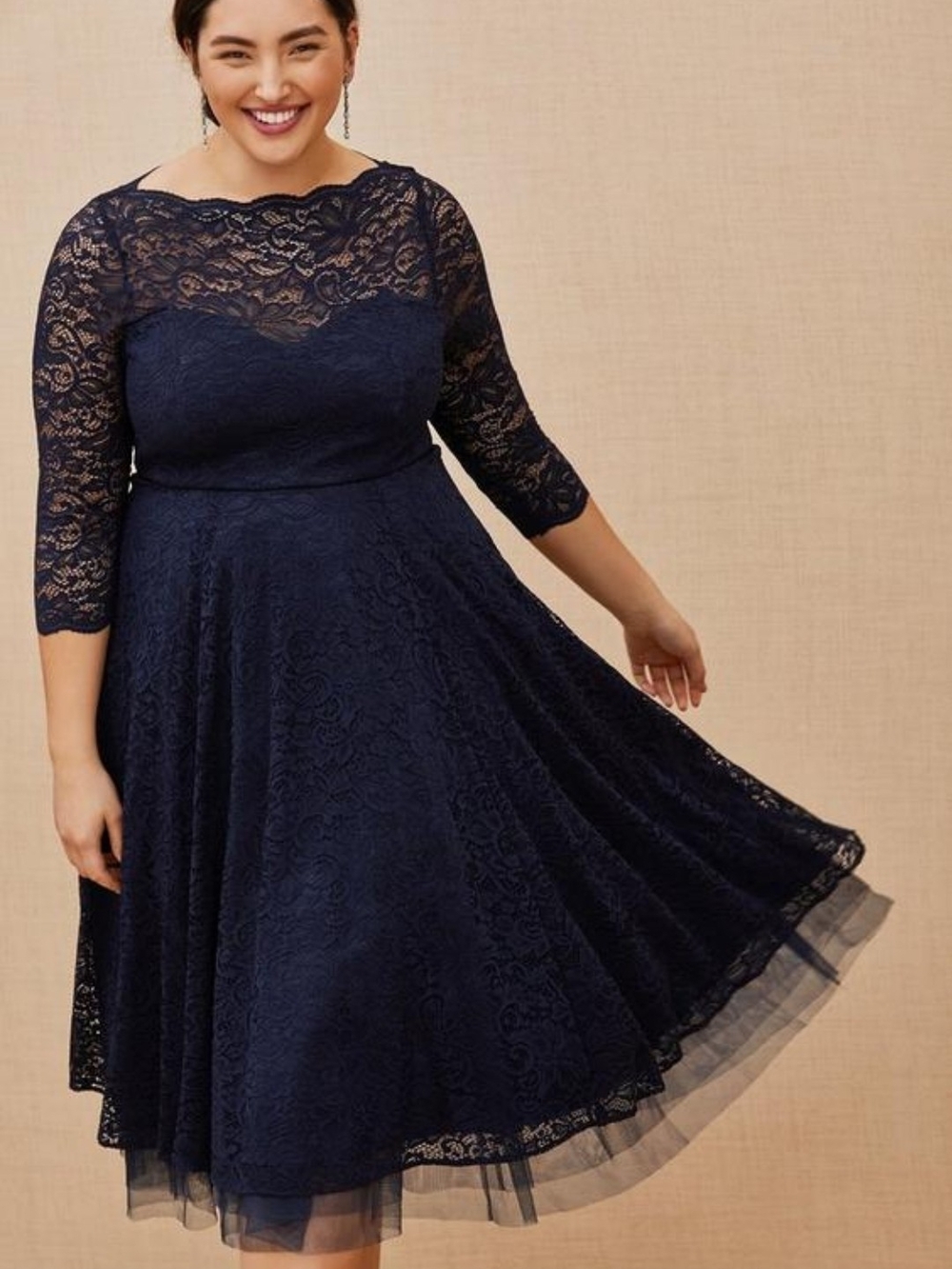 BNWT Torrid Navy Lace Fit & Flare Dress with Sheer Yoke Size 26